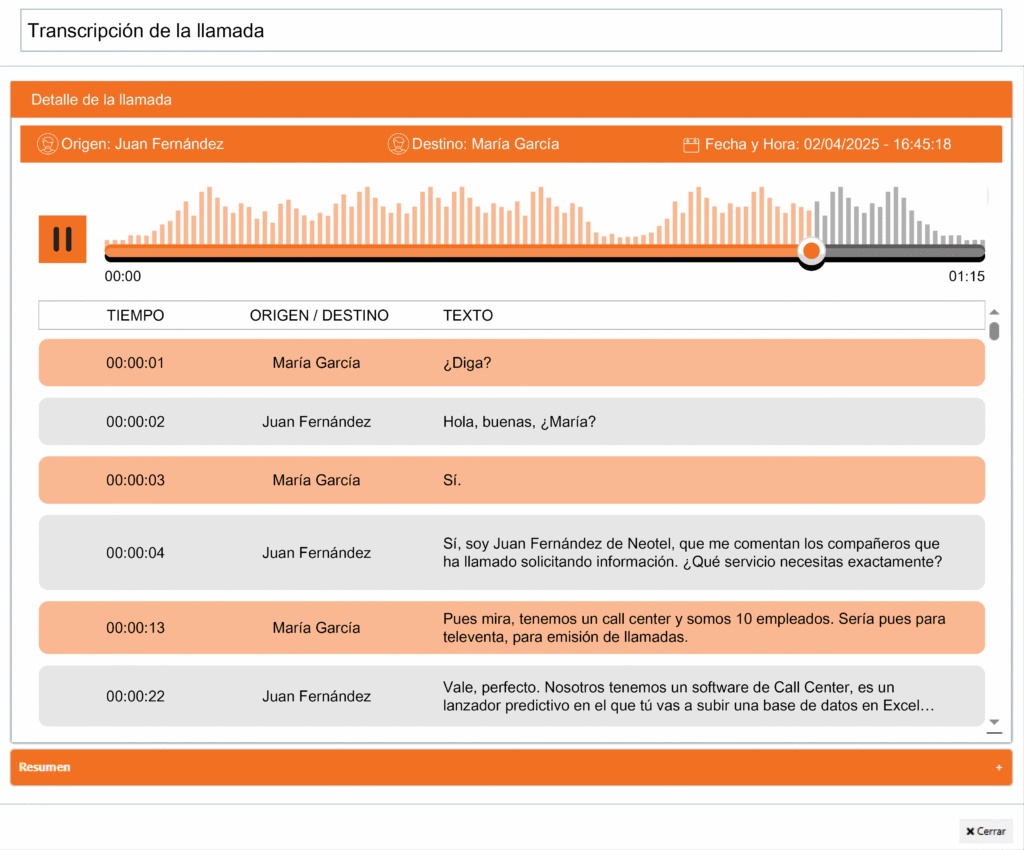 Transcripción de llamadas con IA | Neotel